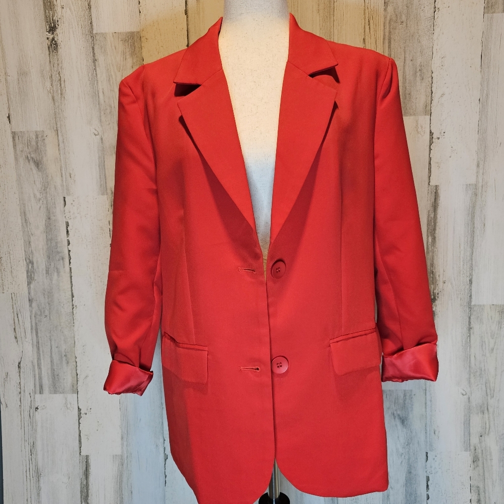 Sophie & Trey Womens Red Double-Breasted Blazer Jacket Size Large Modern Classic